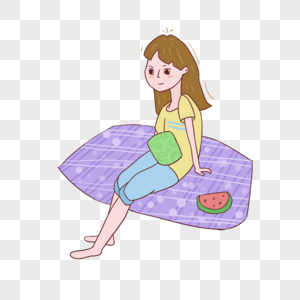 夏日吃西瓜的小女孩图片