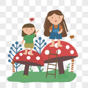 儿童节站在蘑菇上的小朋友图片