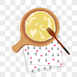 卡通手绘早餐鸡蛋饼木制锅叉子图片