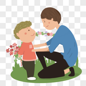 父亲节给父亲送花的小男孩图片