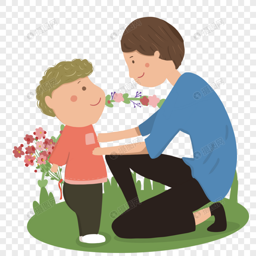 父亲节给父亲送花的小男孩图片