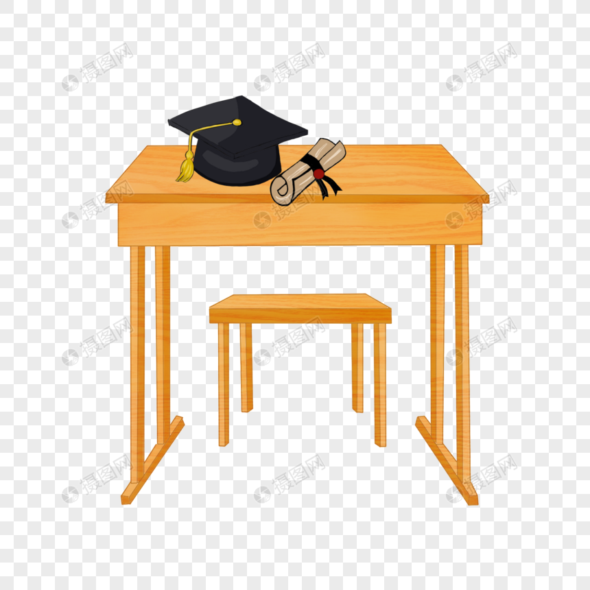 板绘毕业季课桌上的毕业帽卷轴图片