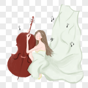手绘音乐节大提琴女孩纱裙图片