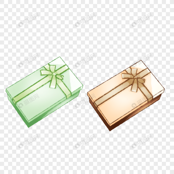 绿色杏色双色蝴蝶结礼物盒图片
