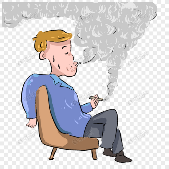 手绘男生做在椅子上吸烟漫画图片