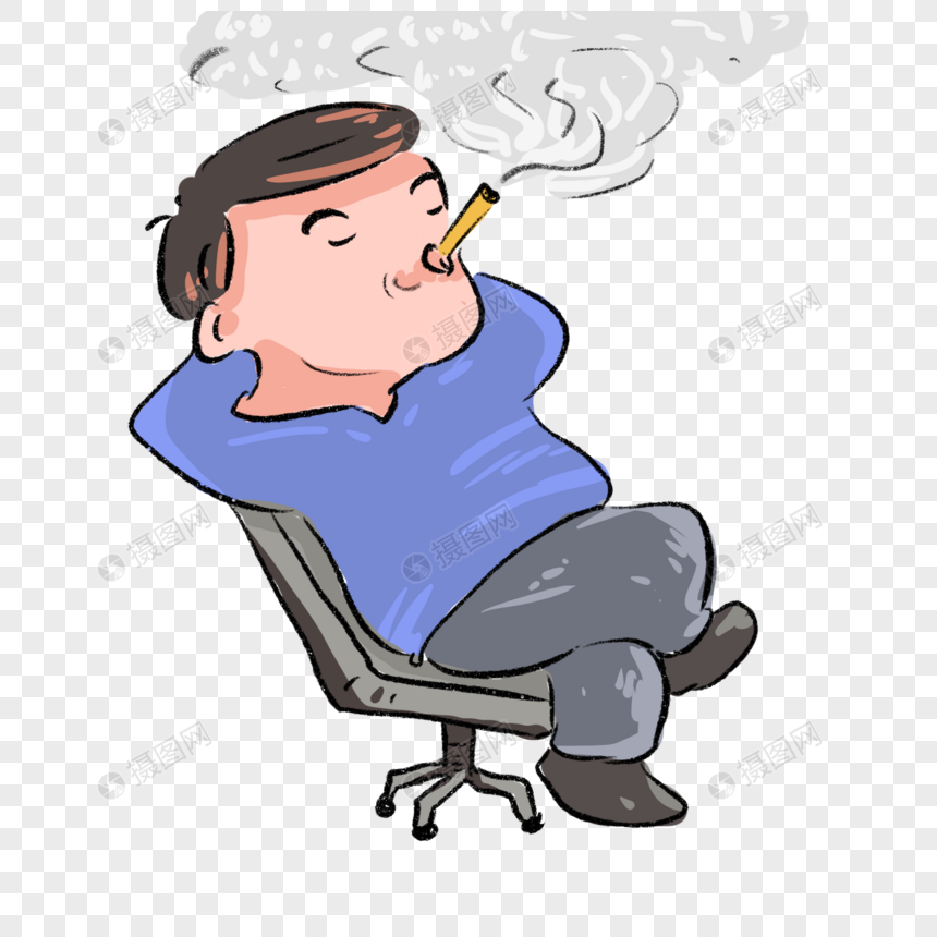 免抠元素 手绘/卡通元素 男生躺在椅子上吸烟漫画.psd
