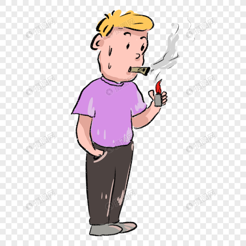 手绘男生吸烟卡通漫画