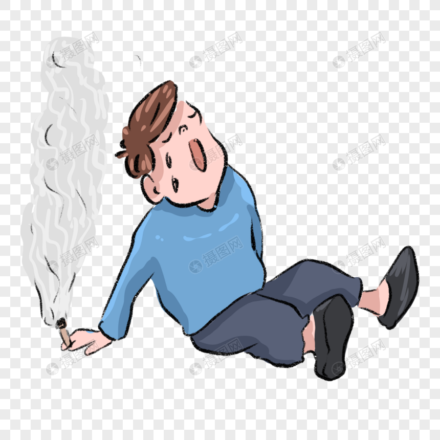 手绘男生吸烟摔倒卡通漫画图片