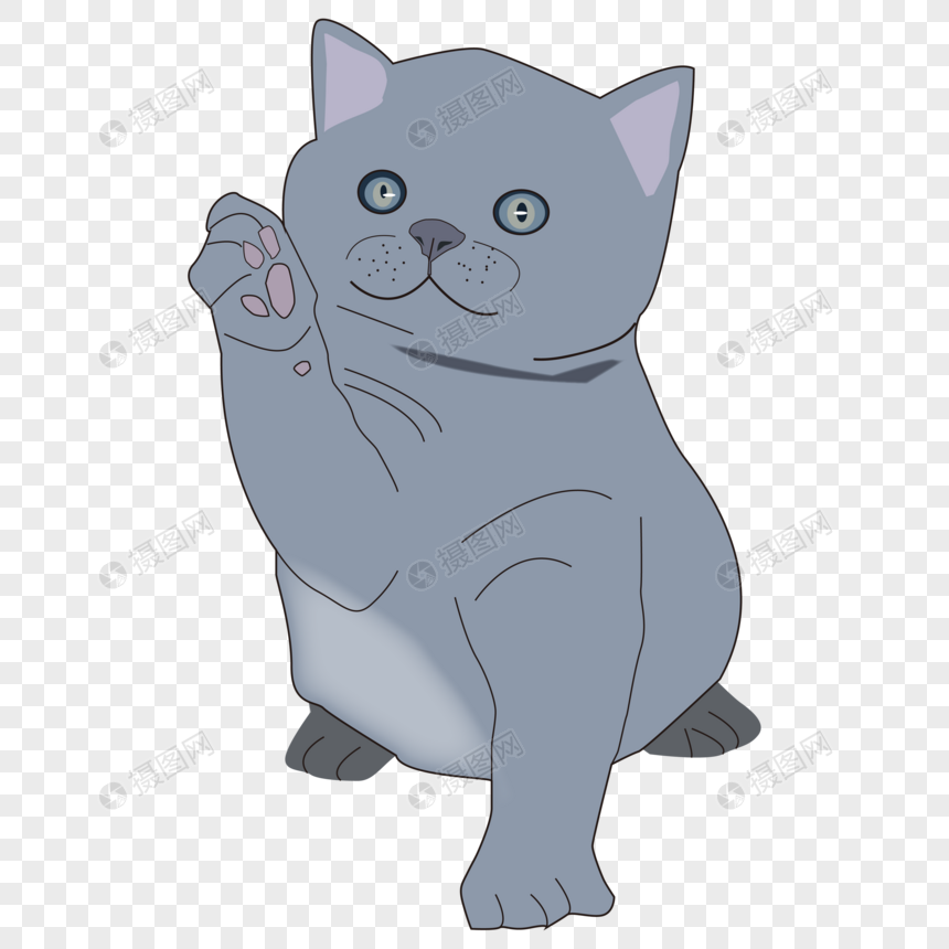 卡通可爱动物蓝猫猫咪手绘