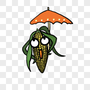 卡通打着伞的玉米人插图图片