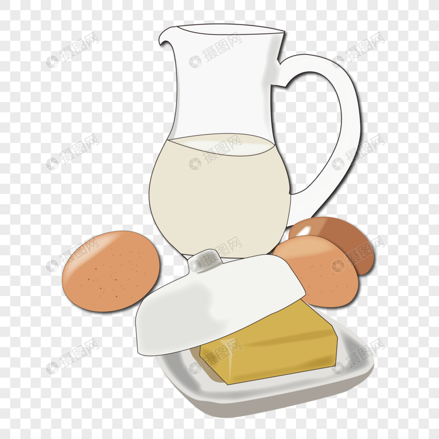 卡通手绘矢量早餐鸡蛋牛奶黄油图片