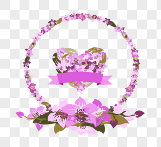 嫩紫色花环边框图片