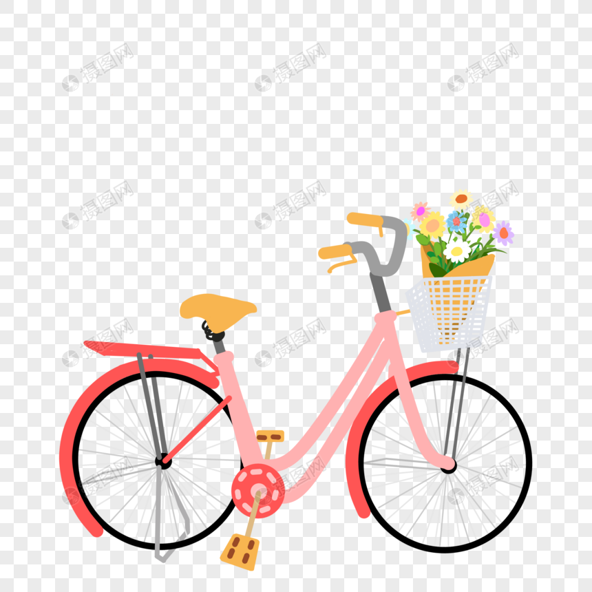 自行车花粉色小雏菊图片