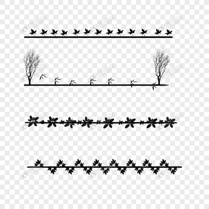 树叶植物黑白简约分割线图片
