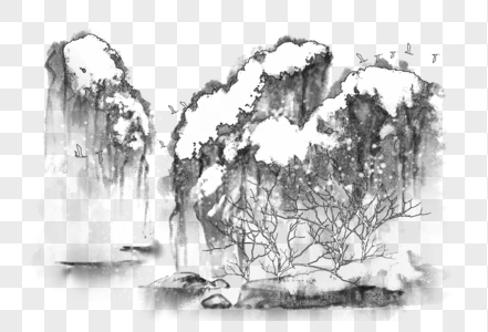 中国风写意水墨山水雪景图片