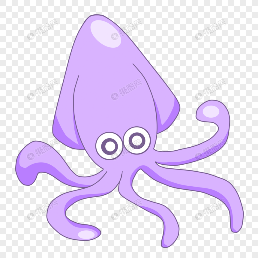 手绘卡通世界海洋日紫色鱿鱼