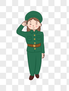 军人女兵敬礼军姿插画元素手绘图片