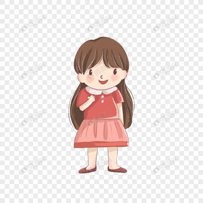 可爱儿童节卡通小女孩粉色裙子手绘装饰图片
