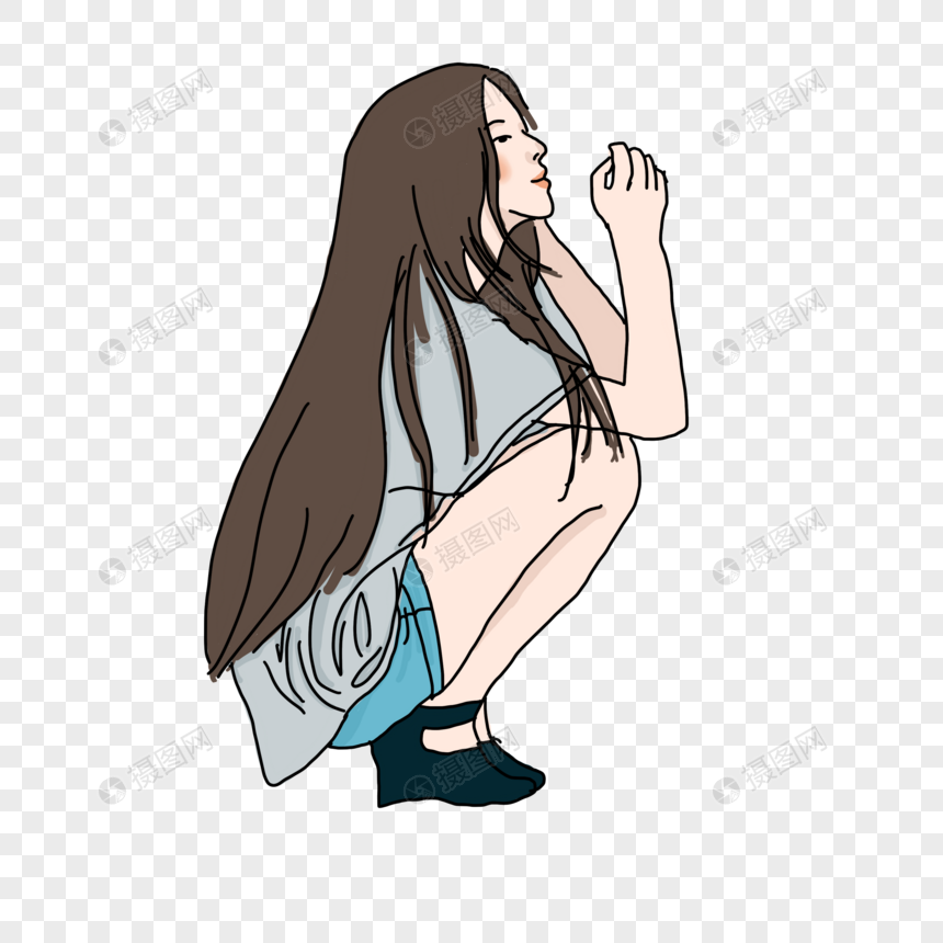 蹲着的女生