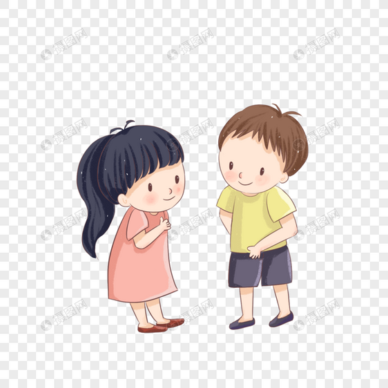 儿童节一个男孩和女子站在路边聊天卡通手绘装饰图片