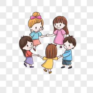 儿童节一群孩子正在牵着手玩游戏卡通手绘高清图片