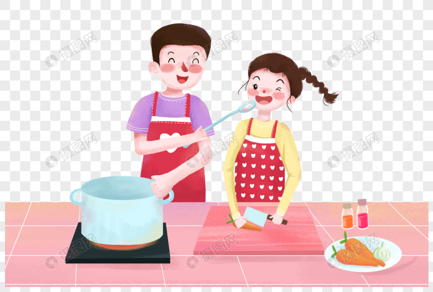 免抠元素 手绘/卡通元素 做饭的情侣.png