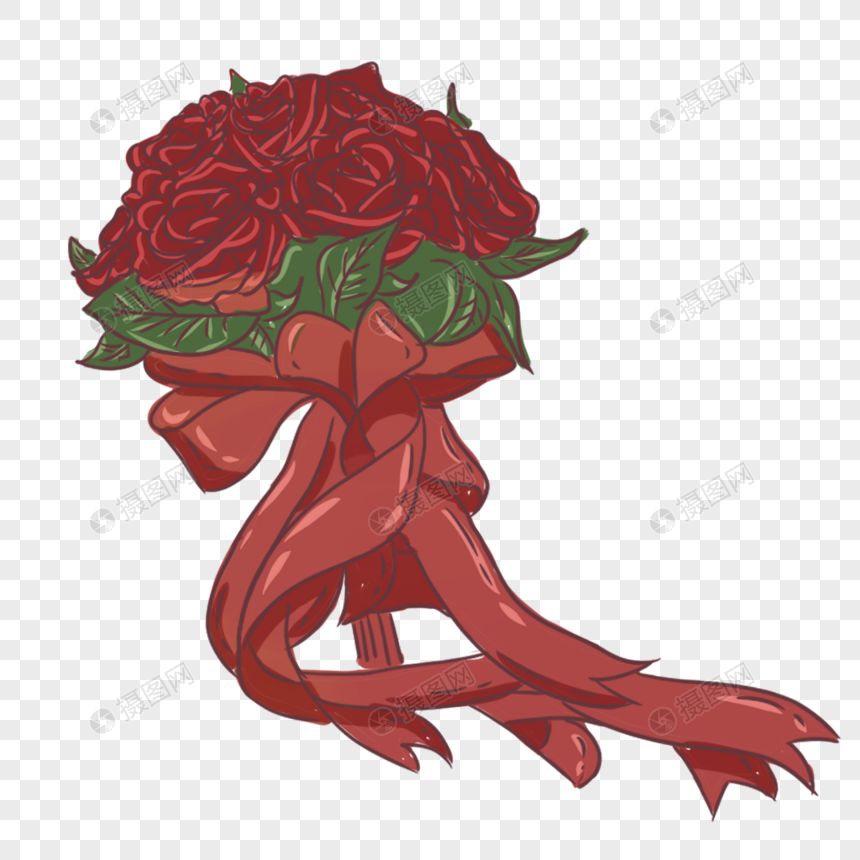 节日花束红玫瑰手绘小清新装饰图片