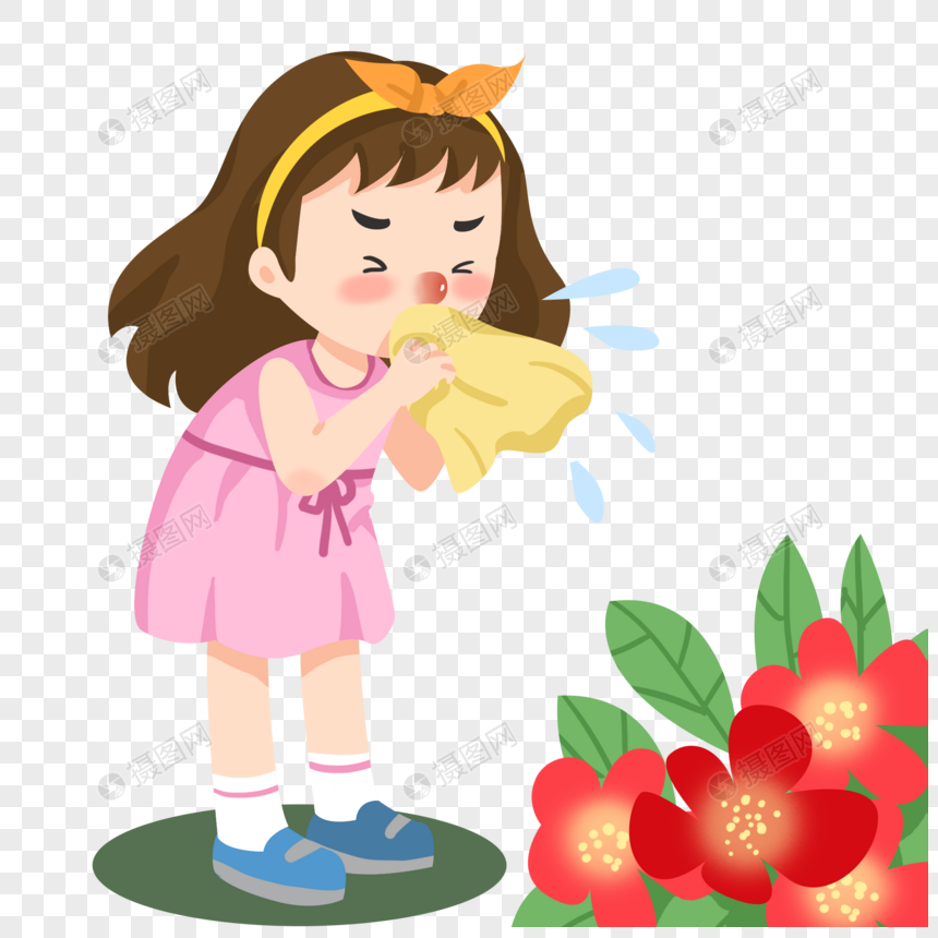 花粉过敏打喷嚏的小女孩图片