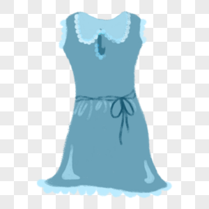 手绘蓝色女生连衣裙元素图片