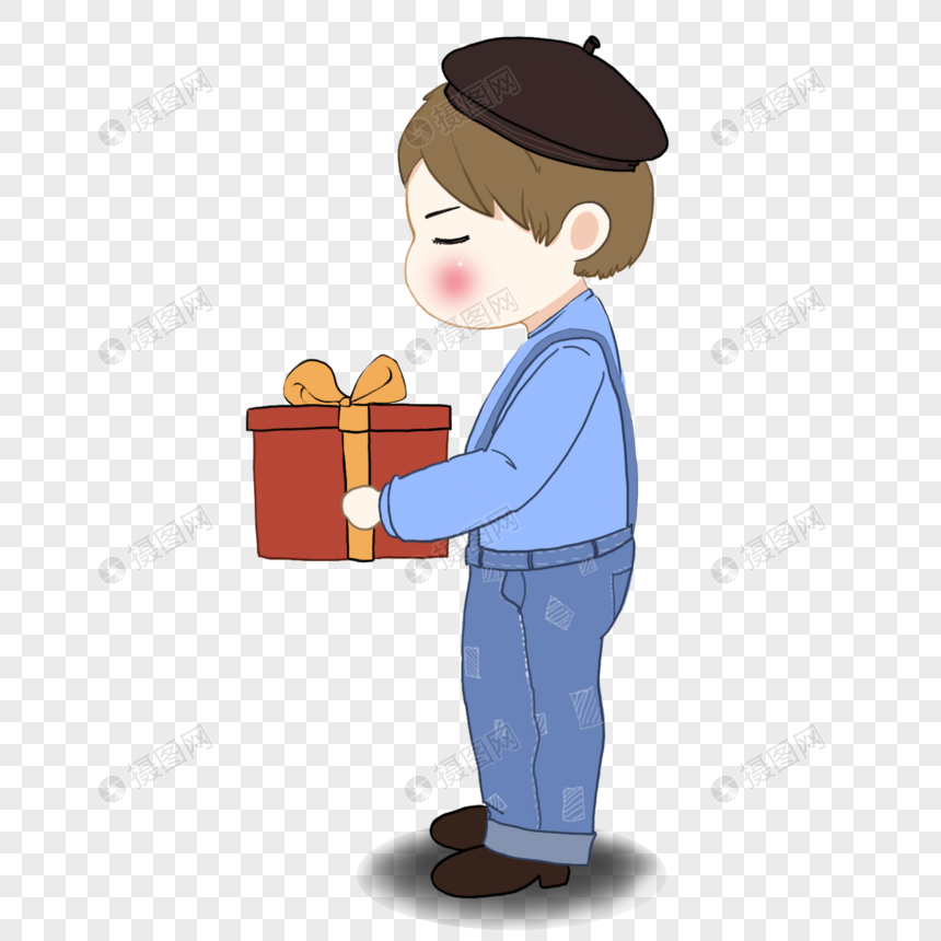 手绘男生抱着礼物送朋友元素图片