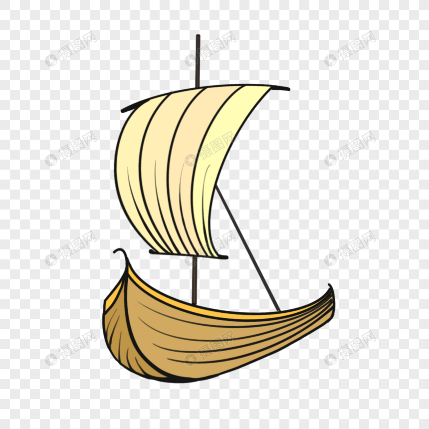 手绘木质帆船图片