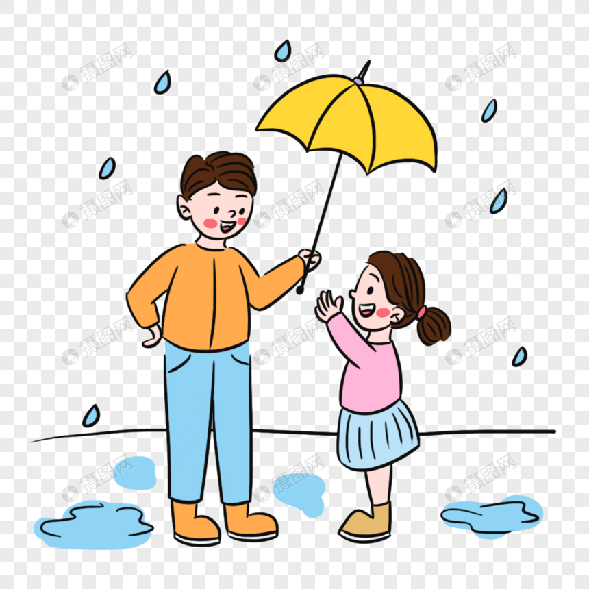 温馨雨天爸爸撑伞场景