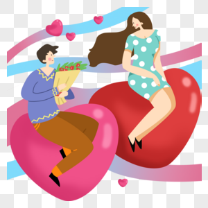 坐在爱情上的情侣卡通素材高清图片素材