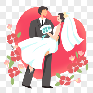 结婚的情侣婚纱手绘素材高清图片