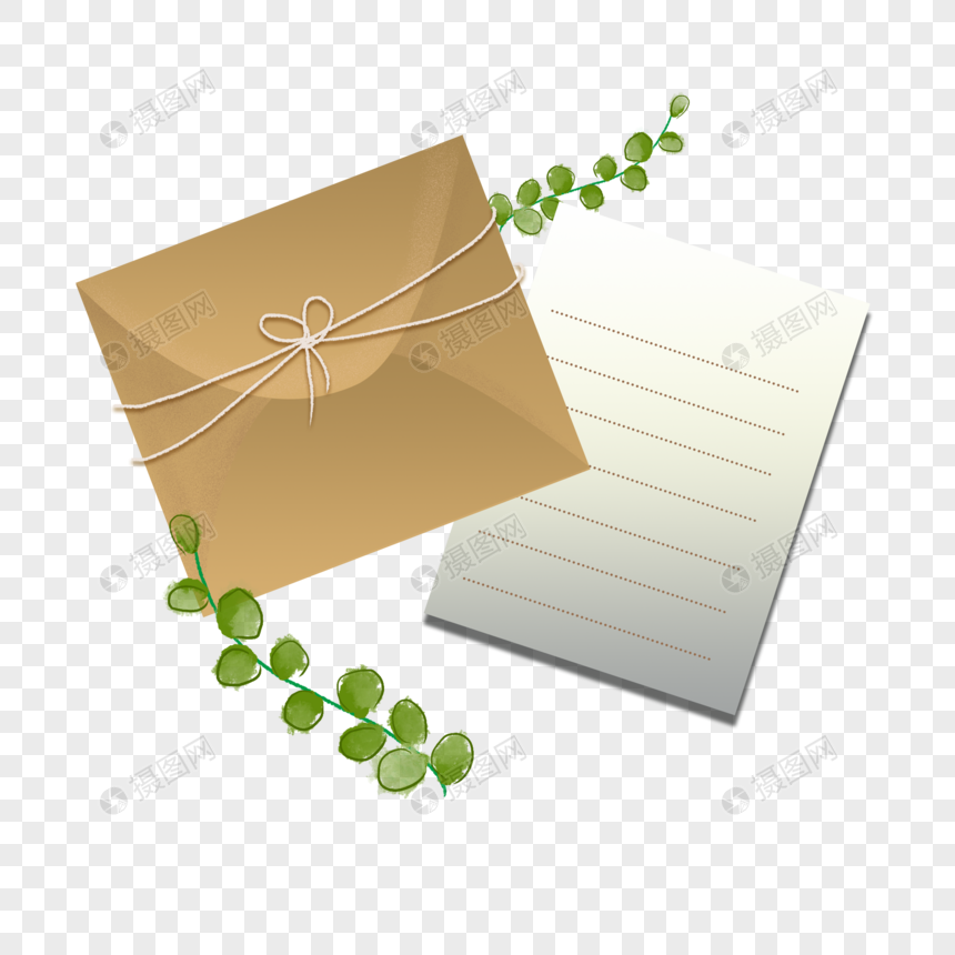 绿植下的信封和信纸图片