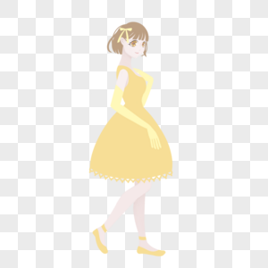 黄裙子短发女孩高清图片