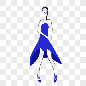 蓝裙子简笔裙子模特女孩女人女性走秀图片