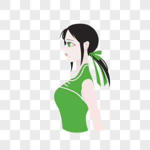 绿旗袍黑发女孩图片