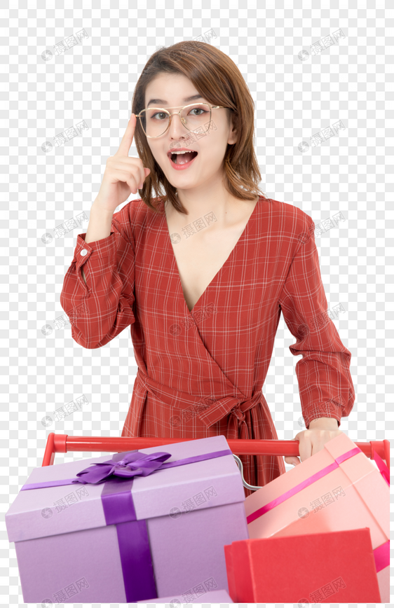 女性购物买礼物图片
