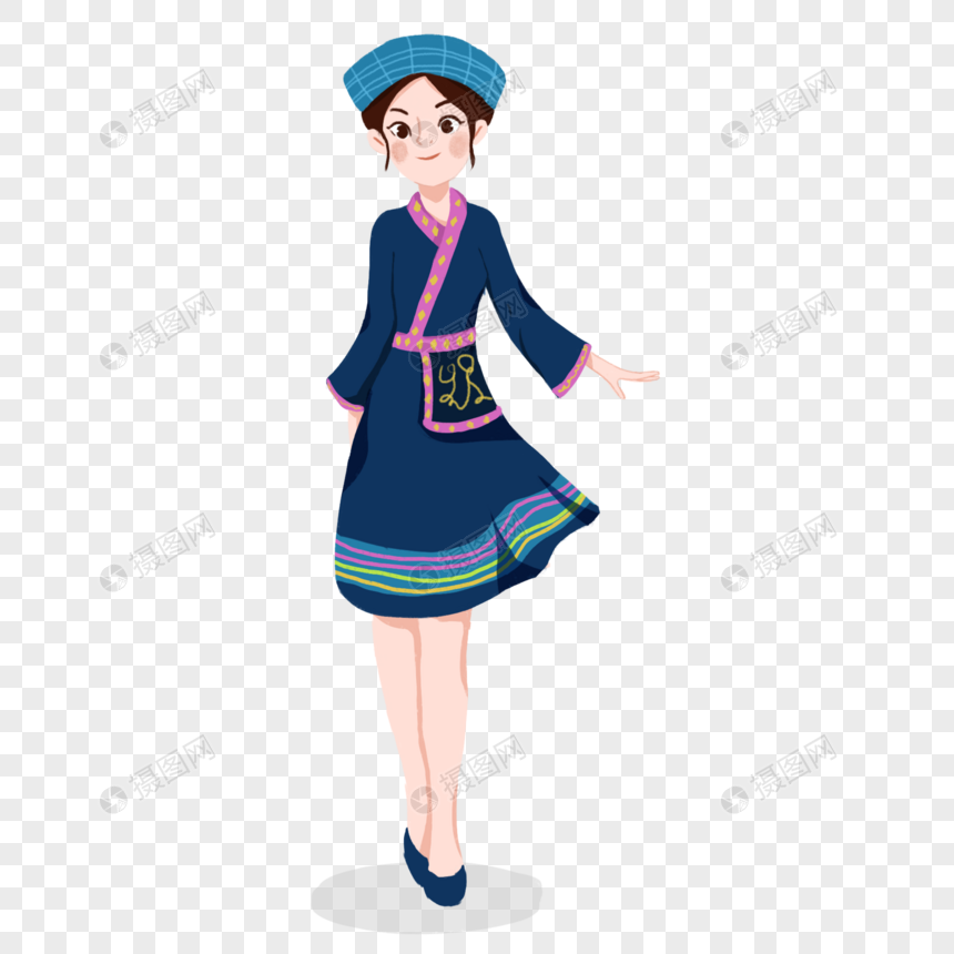 免抠元素 手绘/卡通元素 少数民族美丽布依族女孩.psd