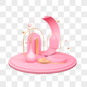立体粉色花瓶圆形舞台图片