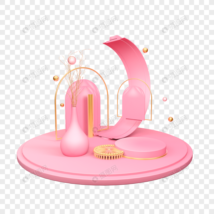 立体粉色花瓶圆形舞台图片
