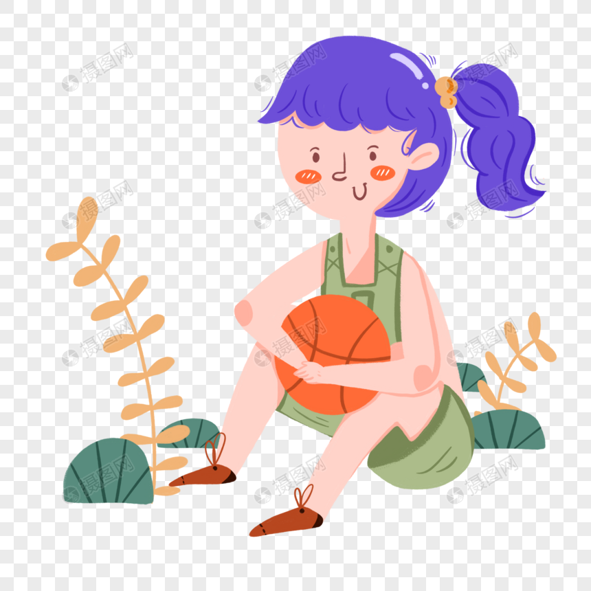 卡通可爱简约篮球爱运动的女孩