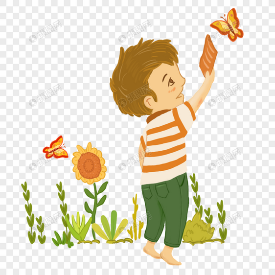 小男孩与蝴蝶图片