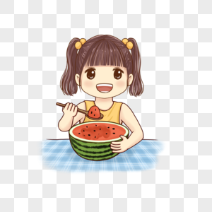 吃西瓜的小女孩图片素材