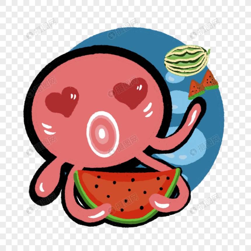 卡通章鱼吃西瓜插图图片