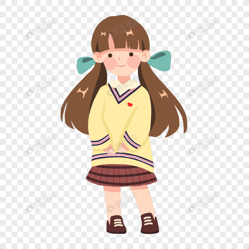 免抠元素 手绘/卡通元素 穿着校服的双马尾女孩.psd