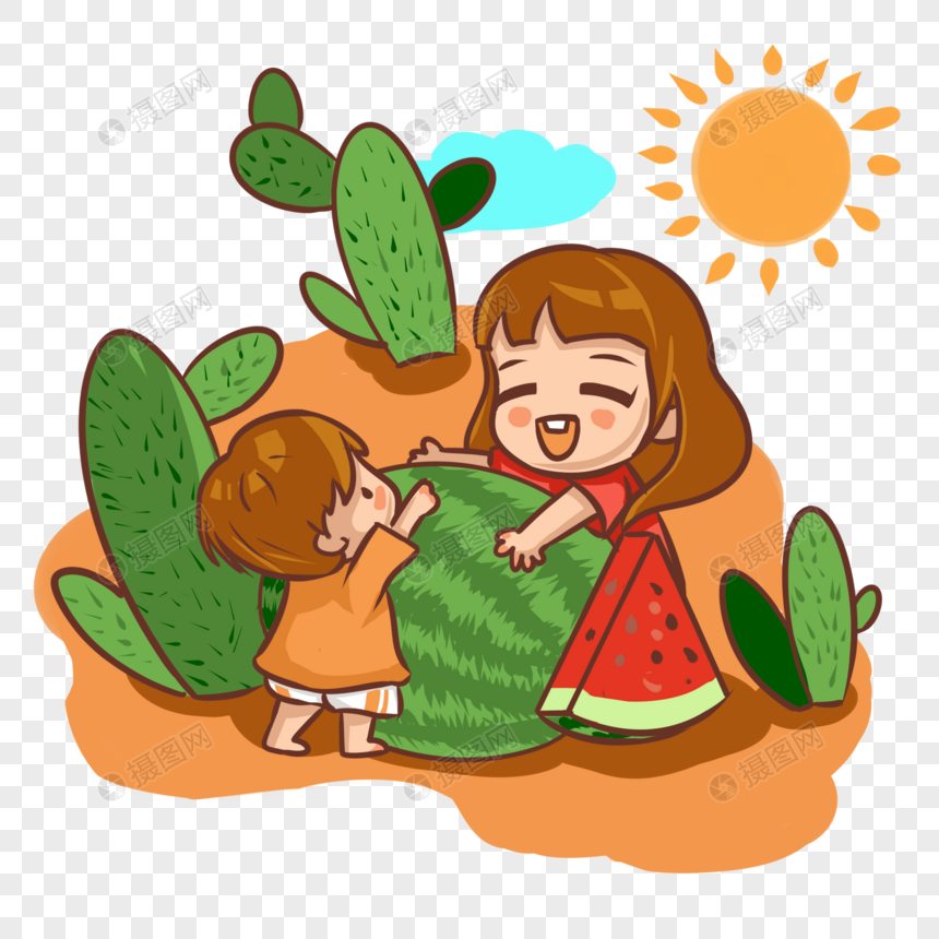 抱着西瓜的女孩