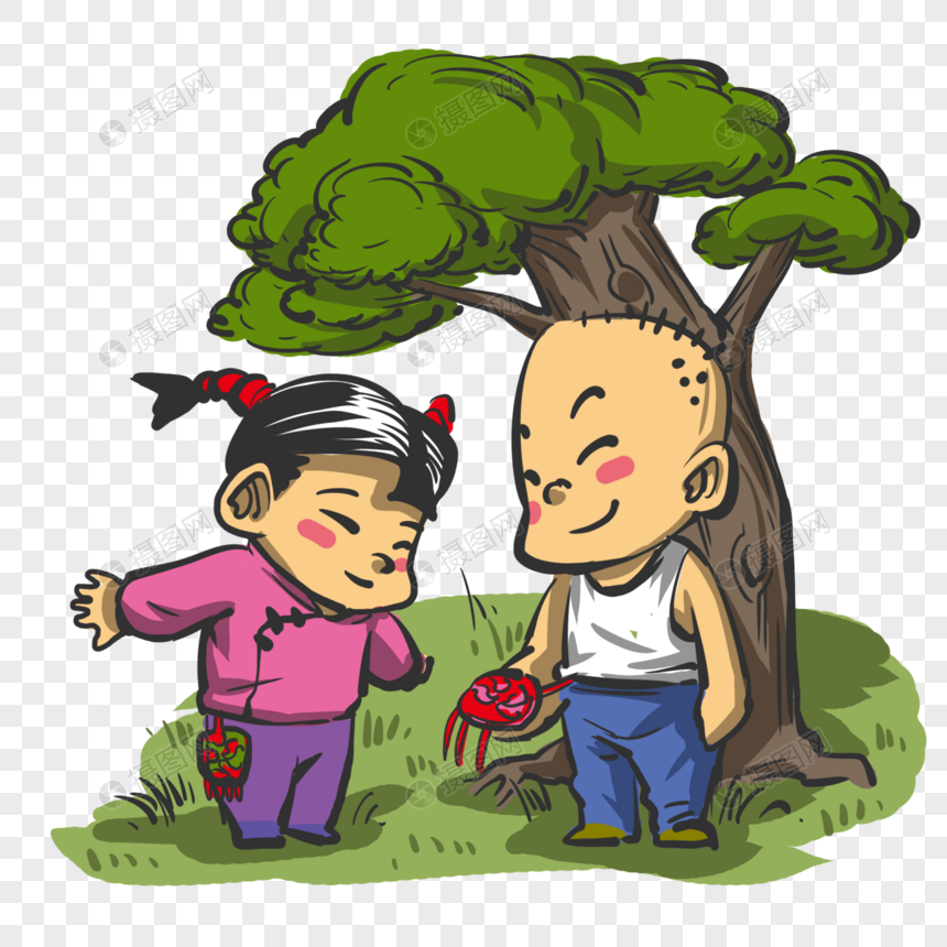 树下玩耍的孩子图片