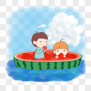 站在西瓜中吃瓜的孩子图片